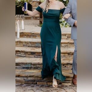 Watters Dark Green Off-Shoulder Maxi Dress